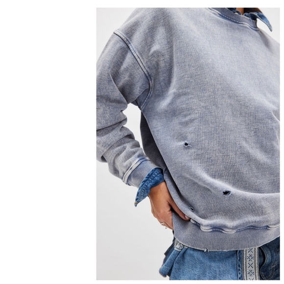 NWTS-$90 Oversized-Distressed FREE PEOPLE x Falling Forward Sweatshirt Ultra - Picture 3 of 7